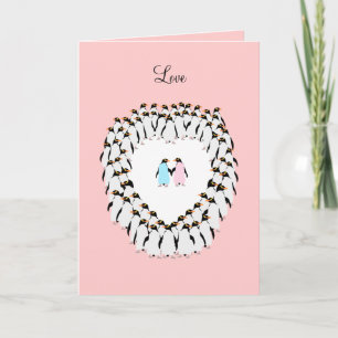 Cartes Pour Fêtes Annuelles Pingouins de couleur pastel au coeur