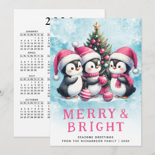Cartes Pour Fêtes Annuelles Pingouins de Noël roses Joyeux et lumineux
