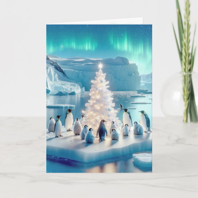 Cartes Pour Fêtes Annuelles Pingouins De Noël Sur Iceberg (Devant)