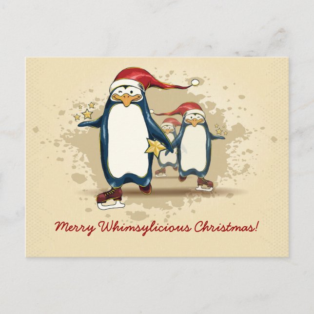 Cartes Pour Fêtes Annuelles Pingouins de patinage de Noël (Devant)