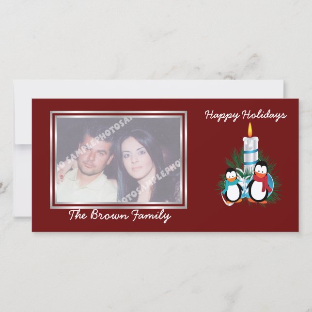 Cartes Pour Fêtes Annuelles Pingouins et bougies Noël coutume (Devant)