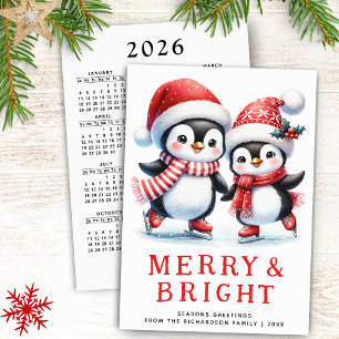 Cartes Pour Fêtes Annuelles Pingouins Joyeux Blanc brillant Rouge moderne Noël