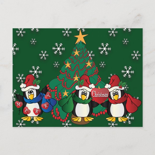 Cartes Pour Fêtes Annuelles Pingouins mignons de bande dessinée de Joyeux Noël (Devant)