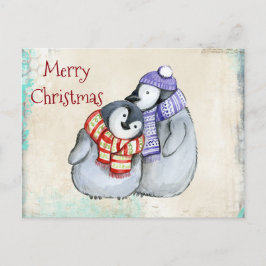 Cartes Pour Fêtes Annuelles Pingouins mignons en Écharpes d'hiver et Noël Casq