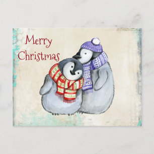 Cartes Pour Fêtes Annuelles Pingouins mignons en Écharpes d'hiver et Noël Casq