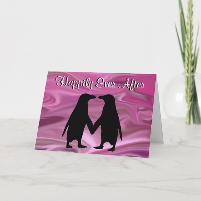 Cartes Pour Fêtes Annuelles Pingouins mignons tenant des mains (Devant)