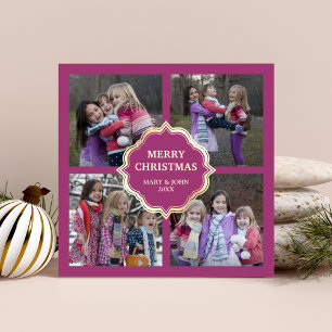 Cartes Pour Fêtes Annuelles Pink and Cream Christmas 4 Square Photos Collage