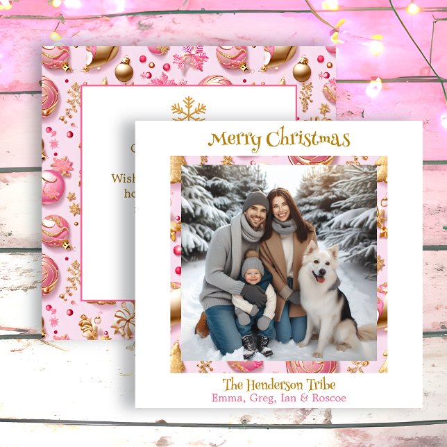 Cartes Pour Fêtes Annuelles Pink and Gold Personalized Christmas (Créateur téléchargé)