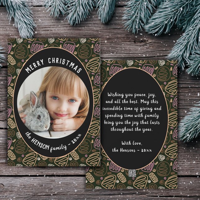 Cartes Pour Fêtes Annuelles Pink Black Une ligne art Noël Famille (Créateur téléchargé)