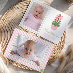 Cartes Pour Fêtes Annuelles Pink Bow Ginger Jar Christmas Tree Photo