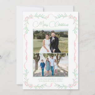 Cartes Pour Fêtes Annuelles Pink Bow Mistletoe Verdure Noël Deux photos