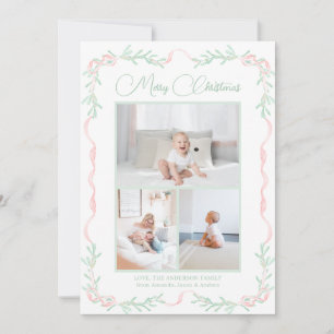 Cartes Pour Fêtes Annuelles Pink Bow Mistletoe Verdure Noël Trois photos