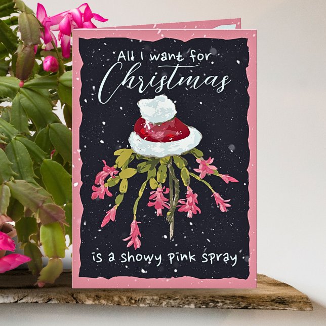 Cartes Pour Fêtes Annuelles Pink Christmas Cactus Snowy Plantes amoureux Garde (Créateur téléchargé)