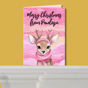 Cartes Pour Fêtes Annuelles Pink Christmas Reindee Personnalisé Cute