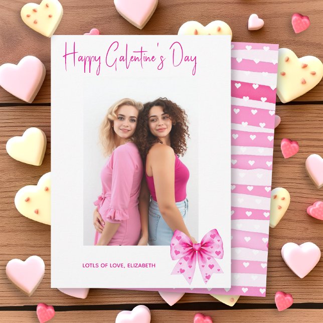 Cartes Pour Fêtes Annuelles Pink coquette bow Happy Galentine's Day photo (Créateur téléchargé)
