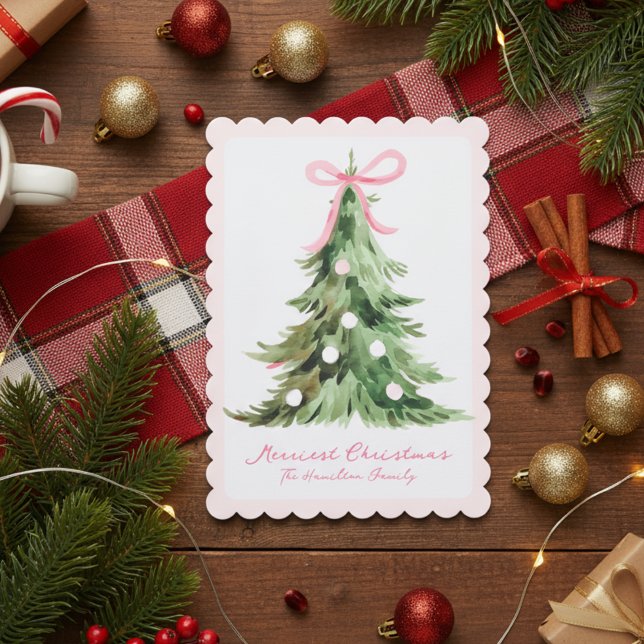 Cartes Pour Fêtes Annuelles Pink Coquette Ornate Rococo Bow Christmas tree (Créateur téléchargé)