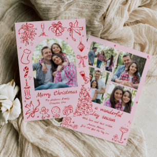 Cartes Pour Fêtes Annuelles Pink Doodle Christmas Card Trendy Quirky Photo Fun