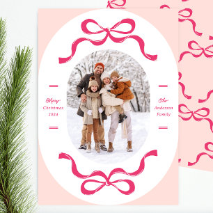 Cartes Pour Fêtes Annuelles Pink Festive Retro Trendy Bows Oval Photo