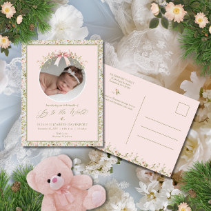 Cartes Pour Fêtes Annuelles Pink Floral Nouveau-né Photo Noël