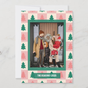 Cartes Pour Fêtes Annuelles Pink Green À damiers Tree Photo Noël
