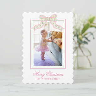 Cartes Pour Fêtes Annuelles Pink & Green Christmas Butterfly Bow Photo