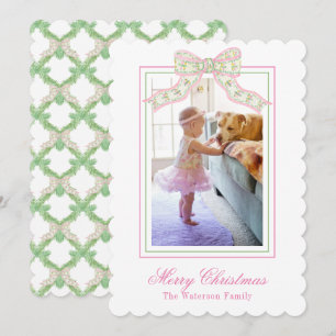Cartes Pour Fêtes Annuelles Pink & Green Christmas Butterfly Bow Photo