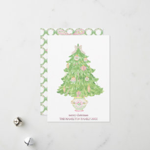 Cartes Pour Fêtes Annuelles Pink & Green Coquette Bow Preppy Noël