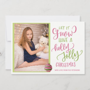 Cartes Pour Fêtes Annuelles Pink green laissez neiger script photo de Noël
