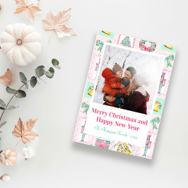 Cartes Pour Fêtes Annuelles Pink & Green Nutcracker Custom Christmas Photo 