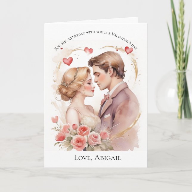 Cartes Pour Fêtes Annuelles Pink Heart couple Valentine's day card pour elle (Devant)