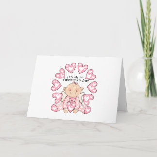 Cartes Pour Fêtes Annuelles Pink Hearts Girl 1st Valentine's Day Tshirts