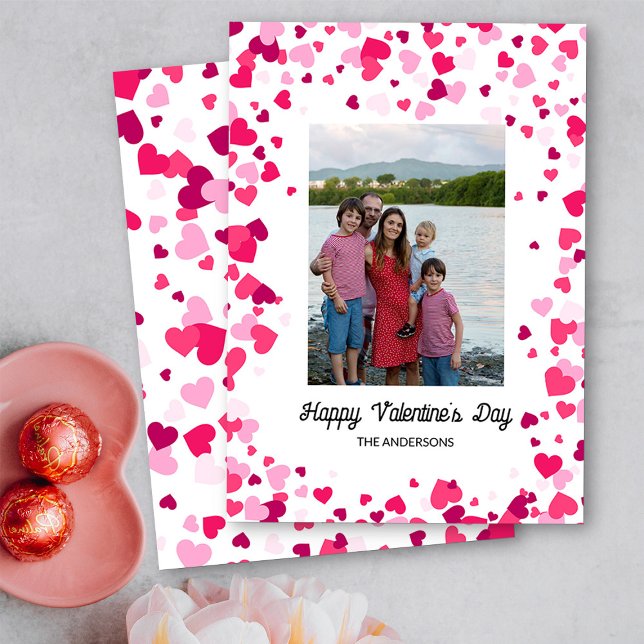 Cartes Pour Fêtes Annuelles Pink Love Hearts Family Photo Saint-Valentin (Happy Valentine's Day Family Photo - Order Printed or Instand Download)
