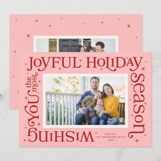 Cartes Pour Fêtes Annuelles Pink Most Joyful Holiday Season Holiday Card (Devant / Derrière)