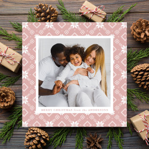 Cartes Pour Fêtes Annuelles Pink Nordic Snowflake Motif Photo