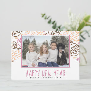 Cartes Pour Fêtes Annuelles Pink One Line Formes Motif Photo Nouvel An