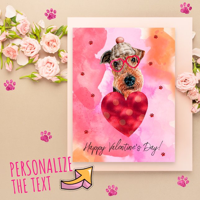 Cartes Pour Fêtes Annuelles Pink Orange Airedale Valentine's Day Cadeau chien (Créateur téléchargé)