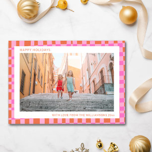 Cartes Pour Fêtes Annuelles Pink Orange Unique Retro Checkerboard Deux Photo