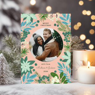 Cartes Pour Fêtes Annuelles Pink Pastels Floral Joyeux Noël Photo