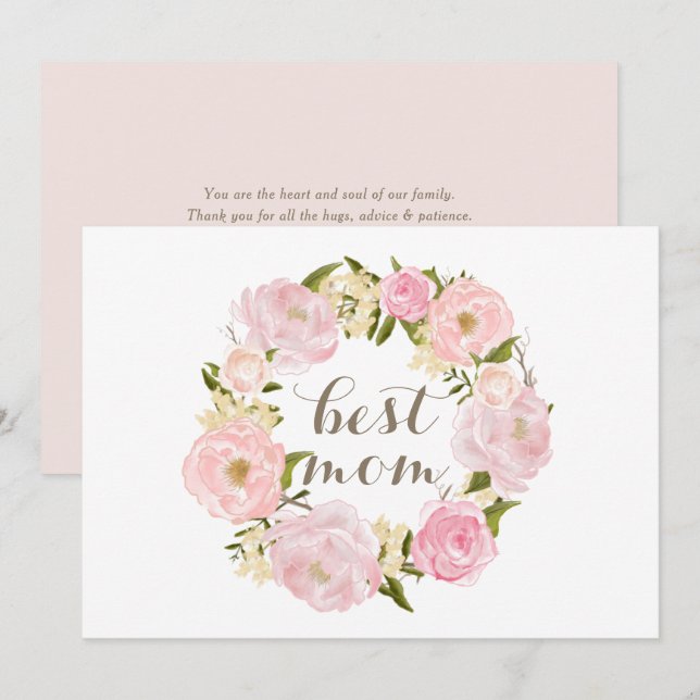 Cartes Pour Fêtes Annuelles Pink Peony Wreath Meilleure maman Joyeuse fête des (Devant / Derrière)