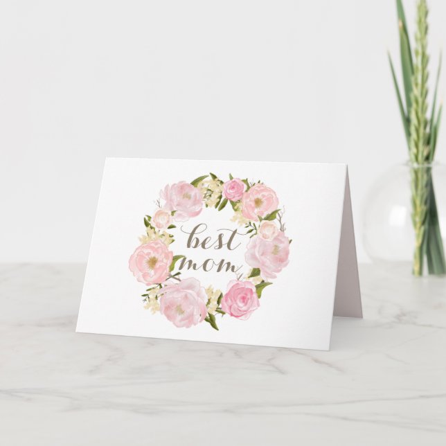 Cartes Pour Fêtes Annuelles Pink Peony Wreath Meilleure maman Joyeuse fête des (Devant)
