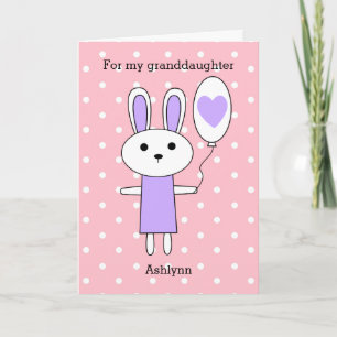 Cartes Pour Fêtes Annuelles Pink Polka Dot Purple Bunny de Pâques