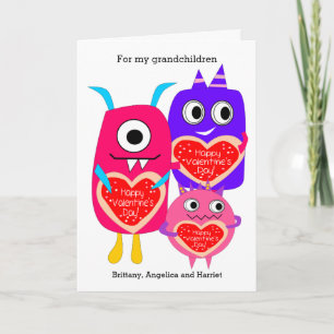 Cartes Pour Fêtes Annuelles Pink Purple Monster Valentine's Day