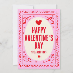 Cartes Pour Fêtes Annuelles Pink Red Hand Print Retro Bonne Saint Valentin