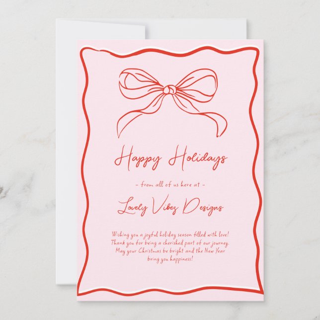 Cartes Pour Fêtes Annuelles Pink & Red Retro Bow Business Français Noël (Devant)