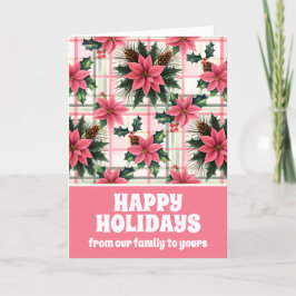 Cartes Pour Fêtes Annuelles Pink Retro Noël Floral Plaid Joyeux Noël