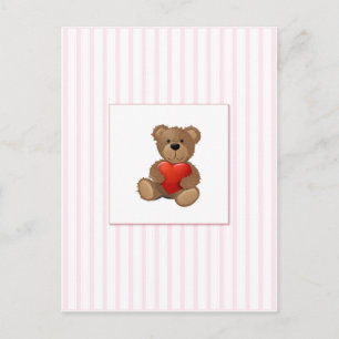 Cartes Pour Fêtes Annuelles Pink Stripes - Ours en Teddy avec Coeur Valentines