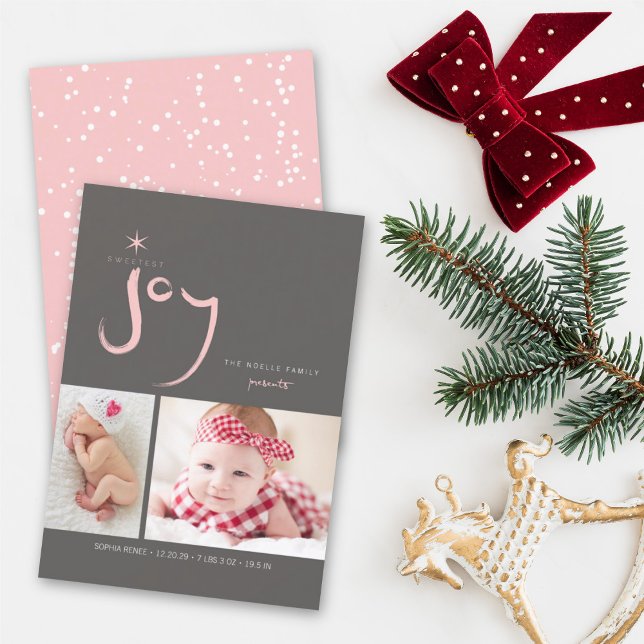 Cartes Pour Fêtes Annuelles Pink Sweetest Joy Cute Baby First Christmas Photo (Créateur téléchargé)