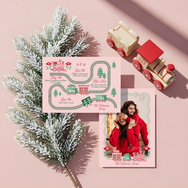 Cartes Pour Fêtes Annuelles Pink Train Christmas Tree Delivery Photo Year End (Pink Train Christmas Tree Delivery Photo Year End Holiday Card)