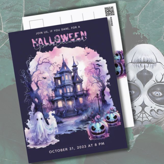 Cartes Pour Fêtes Annuelles Pink violet Halloween Spooktacular Party (Goth-style Pink Purple Halloween Party Invitation Postcard)