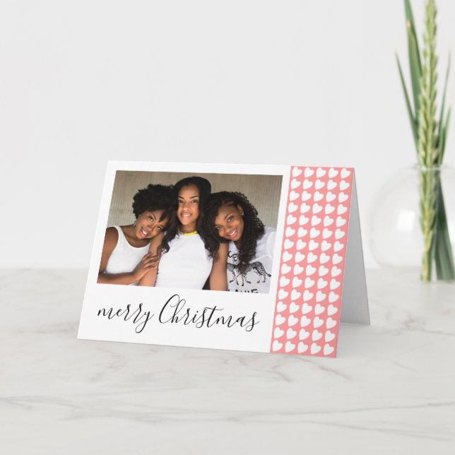 Cartes Pour Fêtes Annuelles Pink White Heart Joyeux Noël Photo (Devant)